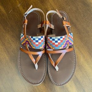 Brown Leather Sandal with Multicolor Embroidery